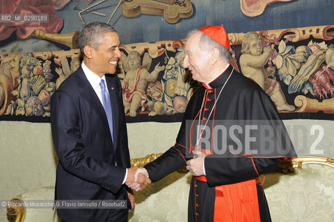 Città del Vaticano 27 03 2014.Sua Santità Papa Francesco riceve in Udienza privata il Presidente degli Stati Uniti dAmerica America Barack Obama..Nella foto: lincontro con Mons Parolin Segretario di Stato. ©Riccardo Musacchio & Flavio Ianniello/Rosebud2