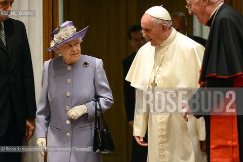 Rome 03/04/2014 .Vatican City .Paul VI Hall private study, .The Holy Father Francis Pope meets the Queen of the United Kingdom Elizabeth II of England, accompanied by Prince Philip. ©Riccardo Musacchio & Flavio Ianniello/Rosebud2