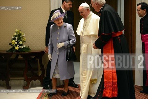 Rome 03/04/2014 .Vatican City .Paul VI Hall private study, .The Holy Father Francis Pope meets the Queen of the United Kingdom Elizabeth II of England, accompanied by Prince Philip. ©Riccardo Musacchio & Flavio Ianniello/Rosebud2