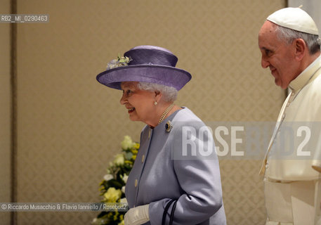 Rome 03/04/2014 .Vatican City .Paul VI Hall private study, .The Holy Father Francis Pope meets the Queen of the United Kingdom Elizabeth II of England, accompanied by Prince Philip. ©Riccardo Musacchio & Flavio Ianniello/Rosebud2