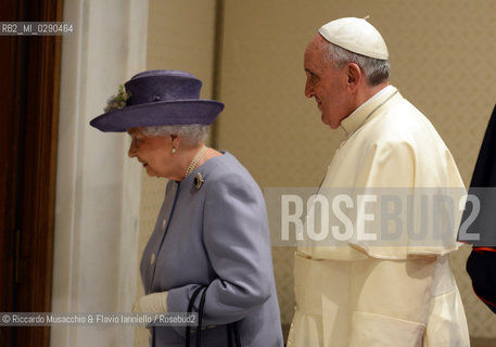 Rome 03/04/2014 .Vatican City .Paul VI Hall private study, .The Holy Father Francis Pope meets the Queen of the United Kingdom Elizabeth II of England, accompanied by Prince Philip. ©Riccardo Musacchio & Flavio Ianniello/Rosebud2