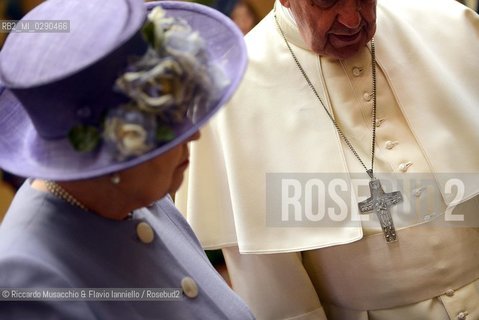 Rome 03/04/2014 .Vatican City .Paul VI Hall private study, .The Holy Father Francis Pope meets the Queen of the United Kingdom Elizabeth II of England, accompanied by Prince Philip. ©Riccardo Musacchio & Flavio Ianniello/Rosebud2