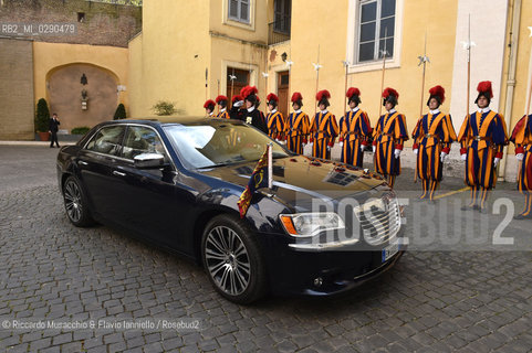 Rome 03/04/2014 .Vatican City .Paul VI Hall private study, .The Holy Father Francis Pope meets the Queen of the United Kingdom Elizabeth II of England, accompanied by Prince Philip. ©Riccardo Musacchio & Flavio Ianniello/Rosebud2