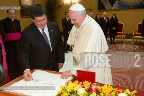 Città del Vaticano 29 04 2014. Udienza privata di Papa Francesco al Presidente della Repubblica del Paraguay Horacio Manuel CARTES JARA. . ©Riccardo Musacchio & Flavio Ianniello/Rosebud2