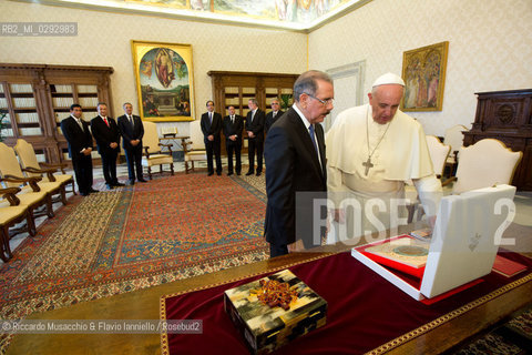 Città del Vaticano, Biblioteca 13 06 2014.Udienza del Santo Padre Papa Francesco .al Presidente della Repubblica .Domenicana, S.E.il Sig. Danilo .MEDINA. ©Riccardo Musacchio & Flavio Ianniello/Rosebud2