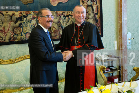 Città del Vaticano, Biblioteca 13 06 2014.Udienza del Santo Padre Papa Francesco .al Presidente della Repubblica .Domenicana, S.E.il Sig. Danilo .MEDINA..nella foto: lincontro con Mons. Parolin Segretario di Stato. ©Riccardo Musacchio & Flavio Ianniello/Rosebud2