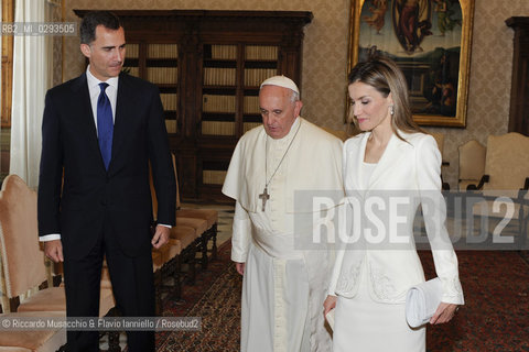 Città del Vaticano, Biblioteca 30 06 2014.Udienza del Santo Padre ai Reali di Spagna..Udienza del Santo Padre, Papa Francesco alle LL. MM. Felipe VI e Letizia Reali di Sapagna.. ©Riccardo Musacchio & Flavio Ianniello/Rosebud2