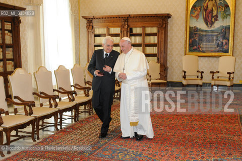 Citta del Vaticano 18 04 2015.Il Presidente della Repubblica Sergio Mattarella in udienza da Sua Santita Papa Francesco. ©Riccardo Musacchio & Flavio Ianniello/Rosebud2