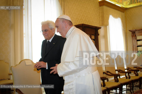 Citta del Vaticano 18 04 2015.Il Presidente della Repubblica Sergio Mattarella in udienza da Sua Santita Papa Francesco. ©Riccardo Musacchio & Flavio Ianniello/Rosebud2