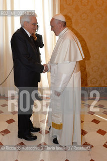 Citta del Vaticano 18 04 2015.Il Presidente della Repubblica Sergio Mattarella in udienza da Sua Santita Papa Francesco. ©Riccardo Musacchio & Flavio Ianniello/Rosebud2