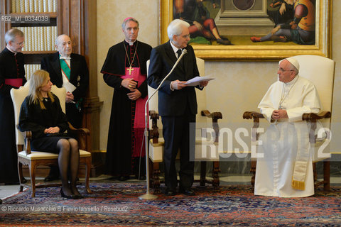 Citta del Vaticano 18 04 2015.Il Presidente della Repubblica Sergio Mattarella in udienza da Sua Santita Papa Francesco. ©Riccardo Musacchio & Flavio Ianniello/Rosebud2