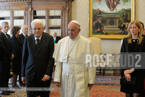 Citta del Vaticano 18 04 2015.Il Presidente della Repubblica Sergio Mattarella in udienza da Sua Santita Papa Francesco. ©Riccardo Musacchio & Flavio Ianniello/Rosebud2