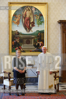 Città del Vaticano, Biblioteca 05 06 2015.Udienza del Santo Padre Francesco al Presidente del Cile, S.E. la Sig.ra Verónica Michelle Bachelet Jeria.. ©Riccardo Musacchio & Flavio Ianniello/Rosebud2