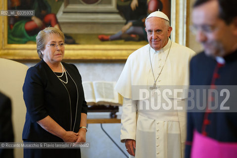 Città del Vaticano, Biblioteca 05 06 2015.Udienza del Santo Padre Francesco al Presidente del Cile, S.E. la Sig.ra Verónica Michelle Bachelet Jeria.. ©Riccardo Musacchio & Flavio Ianniello/Rosebud2