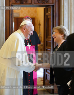 Città del Vaticano, Biblioteca 05 06 2015.Udienza del Santo Padre Francesco al Presidente del Cile, S.E. la Sig.ra Verónica Michelle Bachelet Jeria.. ©Riccardo Musacchio & Flavio Ianniello/Rosebud2