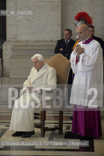 Città del Vaticano, Basilica di San Pietro 08 12 2015.Giubileo della Misericordia, Papa Francesco apre la Porta Santa..Nella foto: il Papa Emerito Benedetto XVI. ©Riccardo Musacchio & Flavio Ianniello/Rosebud2