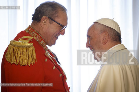 Città del Vaticano 23 06 2016.Papa Francesco riceve in udienza, in Vaticano, il Gran Maestro Fra’ Matthew Festing assieme ad altri dieci Cavalieri dell’Ordine di Malta tutti vestiti con la divisa di ordinanza. ©Riccardo Musacchio & Flavio Ianniello/Rosebud2