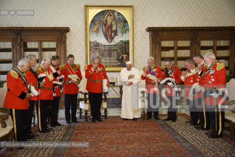 Città del Vaticano 23 06 2016.Papa Francesco riceve in udienza, in Vaticano, il Gran Maestro Fra’ Matthew Festing assieme ad altri dieci Cavalieri dell’Ordine di Malta tutti vestiti con la divisa di ordinanza. ©Riccardo Musacchio & Flavio Ianniello/Rosebud2