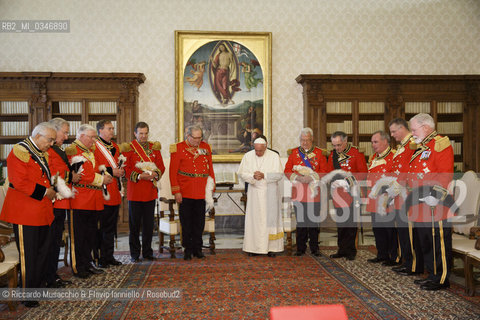 Città del Vaticano 23 06 2016.Papa Francesco riceve in udienza, in Vaticano, il Gran Maestro Fra’ Matthew Festing assieme ad altri dieci Cavalieri dell’Ordine di Malta tutti vestiti con la divisa di ordinanza. ©Riccardo Musacchio & Flavio Ianniello/Rosebud2