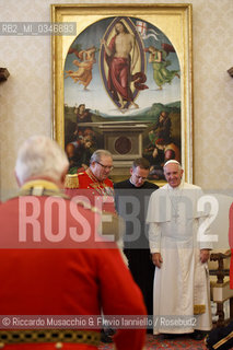 Città del Vaticano 23 06 2016.Papa Francesco riceve in udienza, in Vaticano, il Gran Maestro Fra’ Matthew Festing assieme ad altri dieci Cavalieri dell’Ordine di Malta tutti vestiti con la divisa di ordinanza. ©Riccardo Musacchio & Flavio Ianniello/Rosebud2