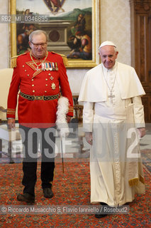 Città del Vaticano 23 06 2016.Papa Francesco riceve in udienza, in Vaticano, il Gran Maestro Fra’ Matthew Festing assieme ad altri dieci Cavalieri dell’Ordine di Malta tutti vestiti con la divisa di ordinanza. ©Riccardo Musacchio & Flavio Ianniello/Rosebud2