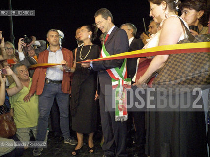 Roma 3 agosto 2013..Pedonalizzazione dei Fori..Nella foto: Il sindaco di Roma Capitale Ignazio Marino con il presidente della Camera Laura Boldrini tagliano il nastro ai Fori.. ©Rino Bianchi/Rosebud2
