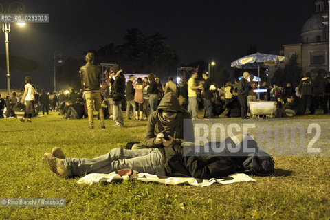 Rome October 18, 2013..Protesters camped in Piazza San Giovanni/Manifestanti accampati in Piazza San Giovanni..Photo: RINO BIANCHI ©Rino Bianchi/Rosebud2
