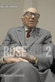Rome January 17, 2014..Boris Pahor, born in Trieste on August 26, 1913, is one of the greatest Slovene Writers. During World War II, he joined the Slovene Liberation Front and was deported in Nazi concentration camps, an experience which gave voice to most of her literary output, particularly in the Necropolis masterpiece (2008). He is the author of thirty books, including fiction and non-fiction, translated into more than ten languages./Boris Pahor, nato a Trieste il 26 agosto 1913, è uno dei più grandi scrittori sloveni. Durante la Seconda guerra mondiale ha aderito al Fronte di liberazione sloveno ed è stato deportato nei lager nazisti, esperienza cui ha dato voce in gran parte della sua produzione letteraria, in particolare nel capolavoro Necropoli (2008). È autore di una trentina di volumi, fra narrativa e saggistica, tradotti in più di dieci lingue. .Photo: RINO BIANCHI ©Rino Bianchi/Rosebud2