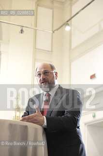 Rome February 28, 2014..Martin Schulz, photographed in Rome, German politician, was President of the parliamentary group of the Progressive Alliance of Socialists and Democrats in the European Parliament and the January 17, 2012 was elected President of the European Parliament. It is the candidate for the Presidency of the European Commission in the 2014 elections.Martin Schulz, fotografato a Roma, politico tedesco,  è stato presidente del gruppo parlamentare dellAlleanza Progressista dei Socialisti e dei Democratici presso il Parlamento europeo e il 17 gennaio 2012 è stato eletto presidente del Parlamento europeo. E il candidato per la presidenza della Commissione Europea alle elezioni del 2014..Photo: RINO BIANCHI ©Rino Bianchi/Rosebud2