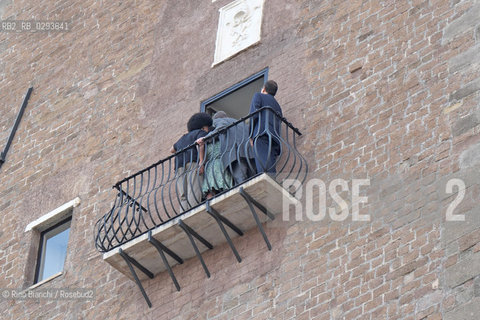 Rome Juillet 20, 2014..The Mayor of Rome, Ignazio Marino tucked away while Bill de Blasio, Chirlane McCray, Dante de Blasio and Chiara de Blasio photograph themselves in front of the Foro. Il sindaco di Roma Ignazio Marino seminascosto mentre Bill de Blasio, Chirlane McCray, Dante de Blasio e Chiara de Blasio si fanno fotografare davanti ai Fori..Photo: RINO BIANCHI ©Rino Bianchi/Rosebud2