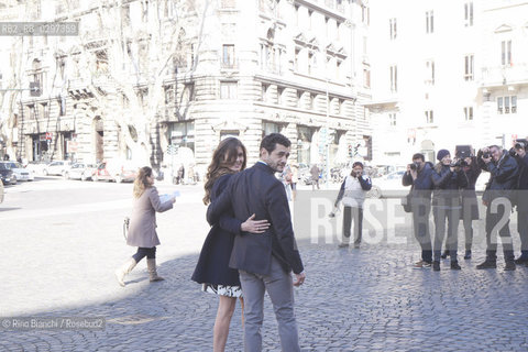 Rome February 2, 2015..The actors Vittoria Puccini and Vinicio Marchioni, photographed in Rome in front of Berninis fountain at the presentation of fiction LOriana/Gli attori Vittoria Puccini e Vinicio Marchioni, fotografati a Roma davanti la fontana del Bernini in occasione della presentazione della fiction LOriana..Photo: RINO BIANCHI ©Rino Bianchi/Rosebud2