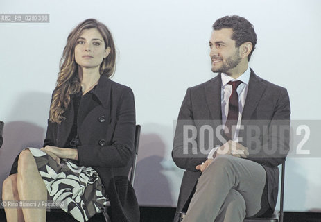 Rome February 2, 2015..The actors Vittoria Puccini and Vinicio Marchioni, photographed in Rome in front of Berninis fountain at the presentation of fiction LOriana/Gli attori Vittoria Puccini e Vinicio Marchioni, fotografati a Roma davanti la fontana del Bernini in occasione della presentazione della fiction LOriana..Photo: RINO BIANCHI ©Rino Bianchi/Rosebud2