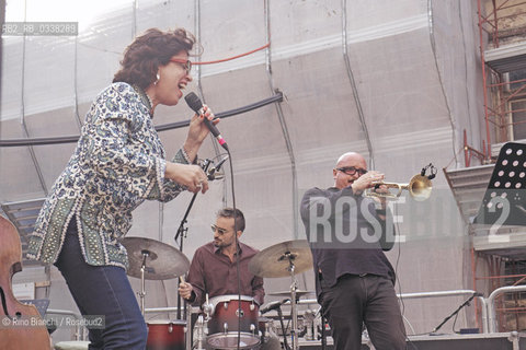 LAquila September 6, 2015..Il jazz italiano per LAquila..Ada Montellanico, singer, Giovanni Falzone trumpet, photographed in LAquila during the exhibition in Piazza Jesuits/Ada Montellanico, cantante, con Giovanni Falzone tromba,  fotografati a LAquila durante lesibizione in Piazza Gesuiti..Photo: RINO BIANCHI ©Rino Bianchi/Rosebud2