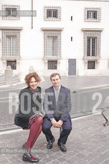 Rome October 21,2015..Rita Monaldi and Francesco Sorti, in literature Monaldi & Sorti, Italian writers of historical novels, husband and wife in life, photographed in Rome in Piazza della Fontanella Borghese/Rita Monaldi e Francesco Sorti, in letteratura Monaldi & Sorti, scrittori italiani di romanzi gialli storici, marito e moglie nella vita, fotografati a Roma in piazza della Fontanella di Borghese..Photo: RINO BIANCHI ©Rino Bianchi/Rosebud2