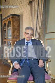 Rome January 13, 2016..Amartya Kumar Sen, photographed at Palazzo Corsini headquarters of the Lincei Academy, the Indian economist and philosopher, Nobel Memorial Prize in Economic Sciences in 1998, Lamont University Professor at Harvard University/Amartya Kumar Sen, fotografato nelle sale di Palazzo Corsini sede dellAccademia dei Lincei, economista e filosofo indiano, Premio Nobel per leconomia nel 1998, Lamont University Professor presso la Harvard University..Photo: RINO BIANCHI ©Rino Bianchi/Rosebud2