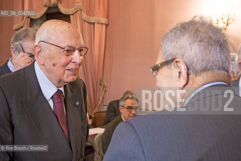 Rome January 13, 2016..Amartya Kumar Sen with Giorgio Napolitano, photographed in the Corsini Palace seat of the Lincei/Amartya Kumar Sen con Giorgio Napolitano, fotografati a palazzo Corsini sede dellAccademia dei Lincei..Photo: RINO BIANCHI ©Rino Bianchi/Rosebud2