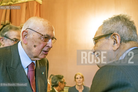 Rome January 13, 2016..Amartya Kumar Sen with Giorgio Napolitano, photographed in the Corsini Palace seat of the Lincei/Amartya Kumar Sen con Giorgio Napolitano, fotografati a palazzo Corsini sede dellAccademia dei Lincei..Photo: RINO BIANCHI ©Rino Bianchi/Rosebud2