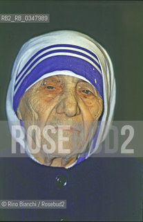 Rome October 12, 1993..Mother Teresa of Calcutta was born Anjezë Gonxhe Bojaxhiu, Nobel Peace Prize in 1979, blessed and holy, photographed in Rome/Madre Teresa di Calcutta nata Anjezë Gonxhe Bojaxhiu, Premio Nobel per la Pace nel 1979, beata e santa, fotografata a Roma..Photo: RINO BIANCHI ©Rino Bianchi/Rosebud2