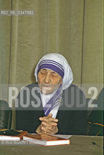 Rome May 17, 1994..Mother Teresa of Calcutta was born Anjezë Gonxhe Bojaxhiu, Nobel Peace Prize in 1979, blessed and holy, photographed in Rome/Madre Teresa di Calcutta nata Anjezë Gonxhe Bojaxhiu, Premio Nobel per la Pace nel 1979, beata e santa, fotografata a Roma..Photo: RINO BIANCHI ©Rino Bianchi/Rosebud2