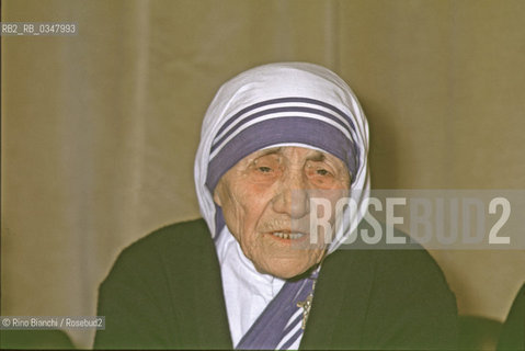 Rome May 17, 1994..Mother Teresa of Calcutta was born Anjezë Gonxhe Bojaxhiu, Nobel Peace Prize in 1979, blessed and holy, photographed in Rome/Madre Teresa di Calcutta nata Anjezë Gonxhe Bojaxhiu, Premio Nobel per la Pace nel 1979, beata e santa, fotografata a Roma..Photo: RINO BIANCHI ©Rino Bianchi/Rosebud2