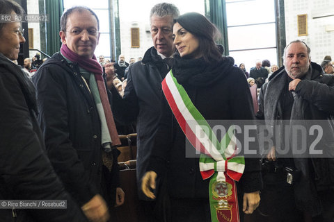 Rome January 7, 2016..Giovanni De Mauro, editor of The International, with the mayor of Rome Virginia Raggi, during the memorial service at the Aula 1 of the Faculty of Lettere/Giovanni De Mauro, direttore de LInternazionale, con la sindaca di Roma Virginia Raggi, durante la commemorazione funebre presso lAula 1 della facoltà di Lettere..Photo: RINO BIANCHI ©Rino Bianchi/Rosebud2