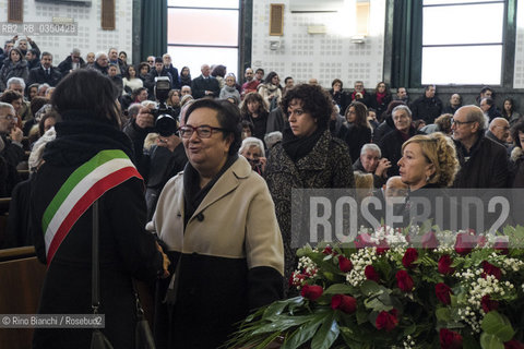 Rome January 7, 2016..Silvana Ferreri, widow of Tullio De Mauro, with the mayor of Rome Virginia Raggi, during the memorial service at the Aula 1 of the Faculty of Lettere/Silvana Ferreri, vedova di Tullio De Mauro, con la sindaca di Roma Virginia Raggi, durante la commemorazione funebre presso lAula 1 della facoltà di Lettere..Photo: RINO BIANCHI ©Rino Bianchi/Rosebud2