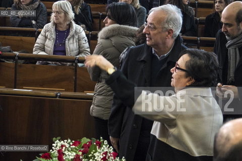 Rome January 7, 2017..Silvana Ferreri receives condolences Walter Veltroni during the memorial service of Tullio De Mauro/Silvana Ferreri riceve le condoglianze di Walter Veltroni durante la commemorazione funebre di Tullio De Mauro..Photo: RINO BIANCHI ©Rino Bianchi/Rosebud2