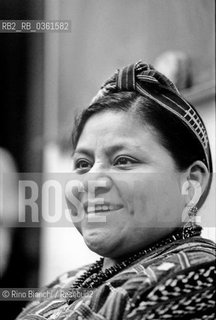 Rome April, 1993..Rigoberta Menchú Tum, Guatemalan pacifist, Nobel Peace Prize 1992, photographed in Rome/Rigoberta Menchú Tum, pacifista guatemalteca, Premio Nobel per la Pace 1992, fotografata a Roma..Photo: RINO BIANCHI. ©Rino Bianchi/Rosebud2