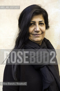 Rome February 9, 2018..Hala Mohammad, Syrian poet, photographed in Rome in Piazza di Pietra/Hala Mohammad, poetessa siriana, fotografata a Roma in Piazza di Pietra. ©Rino Bianchi/Rosebud2