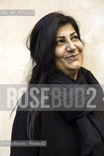 Rome February 9, 2018..Hala Mohammad, Syrian poet, photographed in Rome in Piazza di Pietra/Hala Mohammad, poetessa siriana, fotografata a Roma in Piazza di Pietra. ©Rino Bianchi/Rosebud2