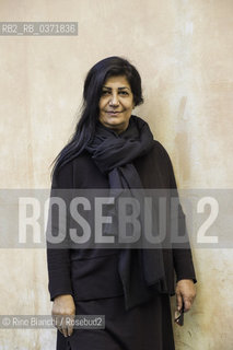 Rome February 9, 2018..Hala Mohammad, Syrian poet, photographed in Rome in Piazza di Pietra/Hala Mohammad, poetessa siriana, fotografata a Roma in Piazza di Pietra. ©Rino Bianchi/Rosebud2