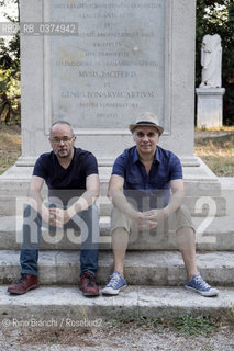 Rome July 13, 2018..Max Morini and Francesco Morini, theatrical and television authors, writers, photographed in Rome in the park of Villa Celimontana  Max Morini e Francesco Morini, autori teatrali e televisivi, scrittori, fotografati a Roma nel parco di Villa Celimontana ©Rino Bianchi/Rosebud2