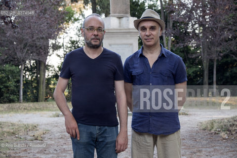 Rome July 13, 2018..Max Morini and Francesco Morini, theatrical and television authors, writers, photographed in Rome in the park of Villa Celimontana  Max Morini e Francesco Morini, autori teatrali e televisivi, scrittori, fotografati a Roma nel parco di Villa Celimontana ©Rino Bianchi/Rosebud2