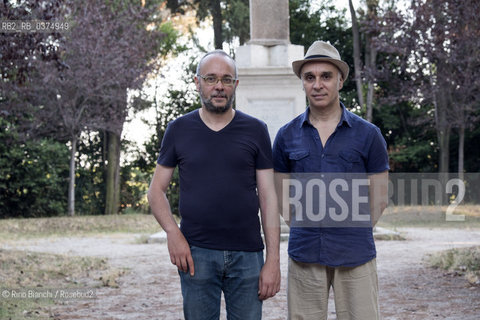 Rome July 13, 2018..Max Morini and Francesco Morini, theatrical and television authors, writers, photographed in Rome in the park of Villa Celimontana/Max Morini e Francesco Morini, autori teatrali e televisivi, scrittori, fotografati a Roma nel parco di Villa Celimontana ©Rino Bianchi/Rosebud2